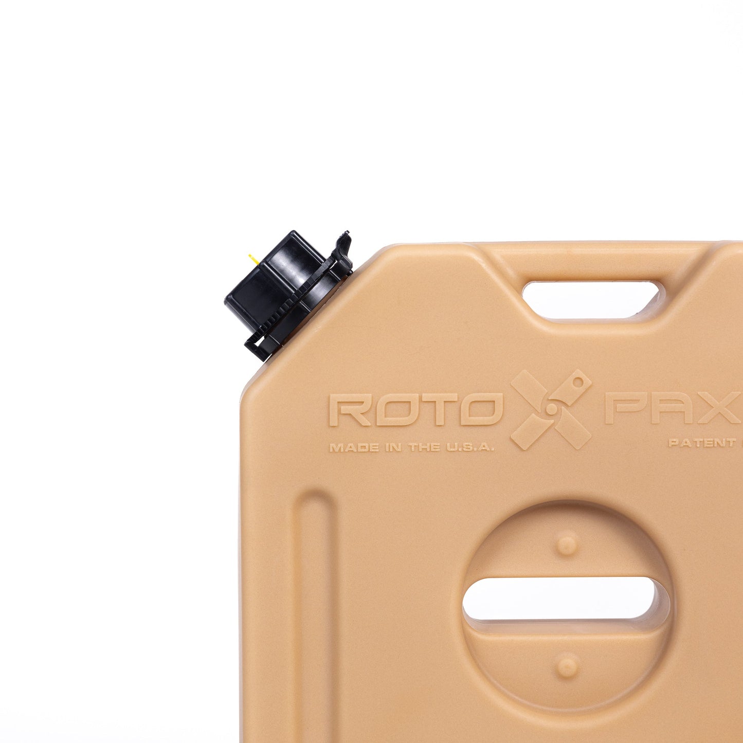 Side profile of the 2 Gallon Water GEN 2 Tan by RotopaX, emphasizing its compact design ideal for outdoor adventures.