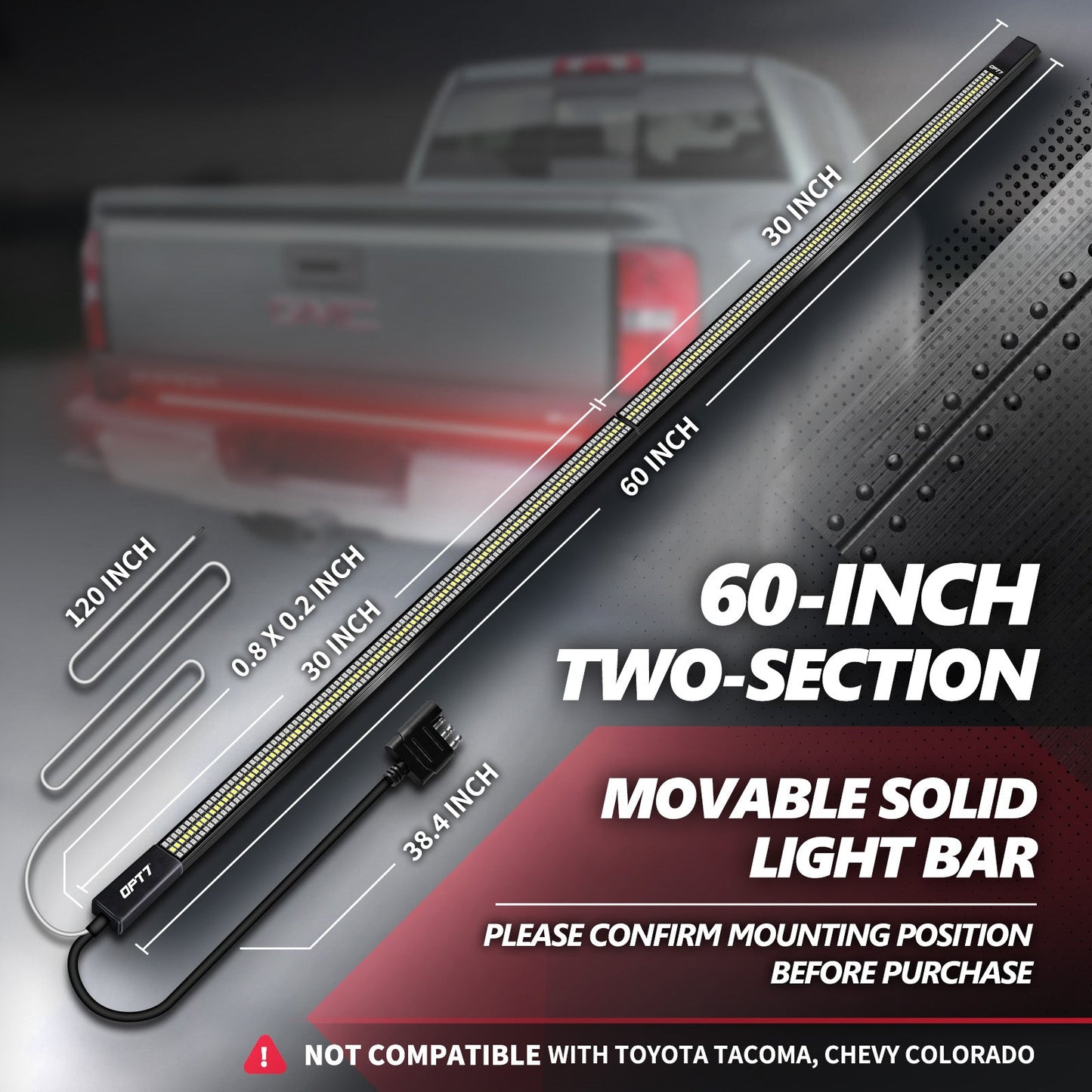 OPT7 Redline Parlux Triple Tailgate Light Bar 60" Bundle for Ford F150 18-20 Easy Connect Harness