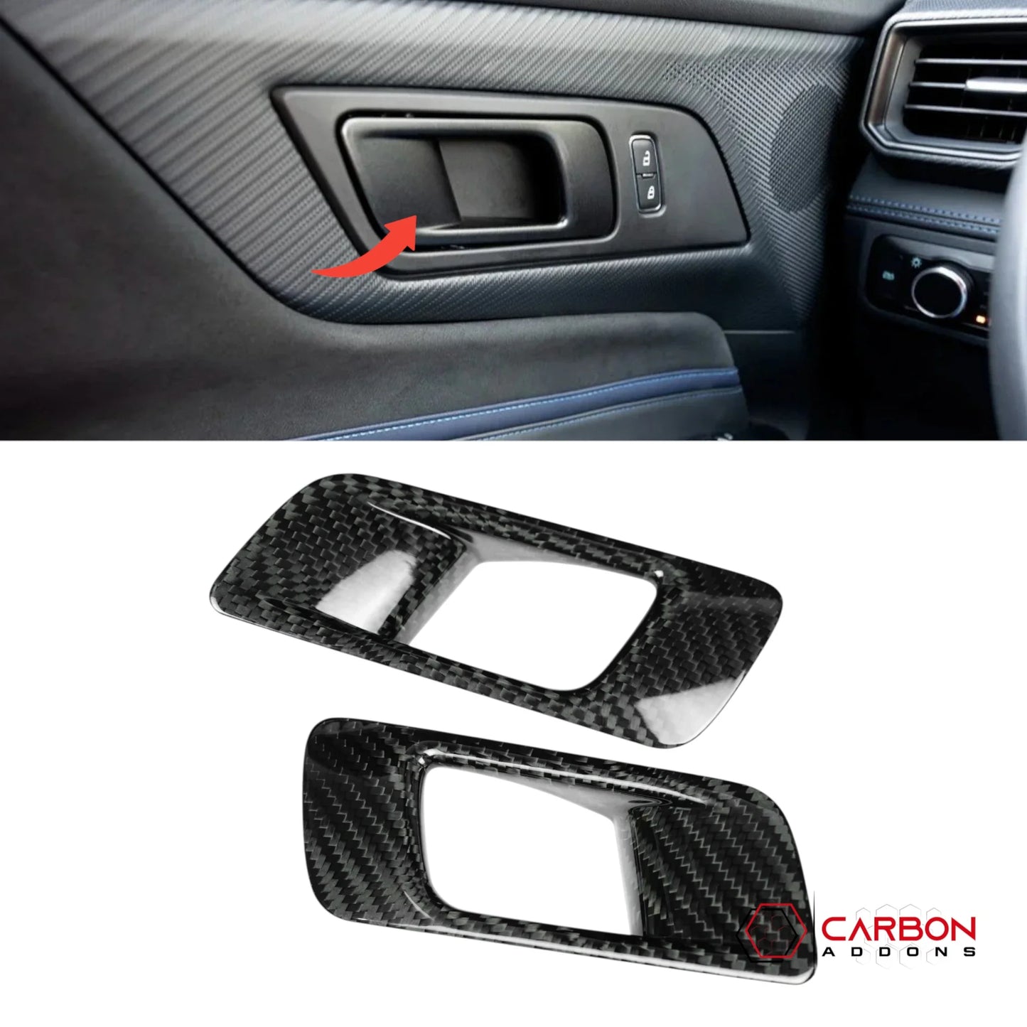 Real Carbon Fiber Interior Door Handle Chrome Delete Covers for 2024+ Ford Mustang