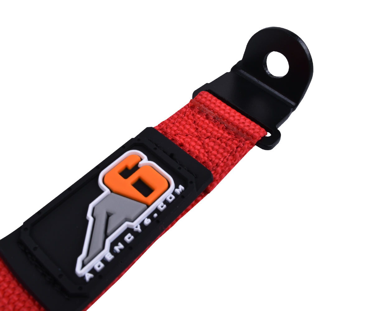 Close-up view of the red pull assist strap for 5th Gen Toyota 4Runner by Agency6.com, featuring the Agency 6 logo and heavy-duty design.