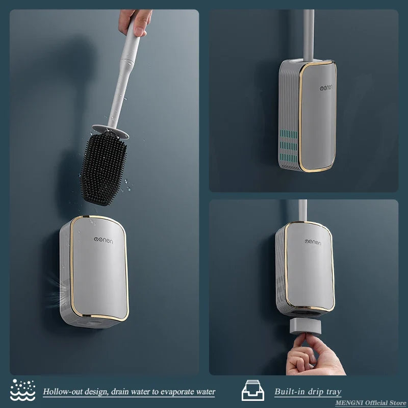 Wall-Mount Quick Drain Toilet Brush Set