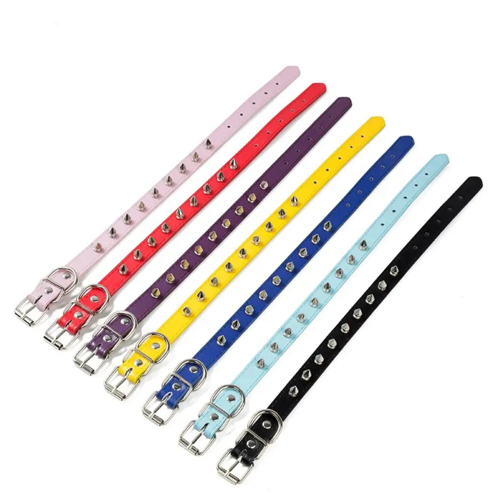 Spiked Dog Collar – PU Leather Studded Collar, Adjustable, Colorful for Dogs & Cats