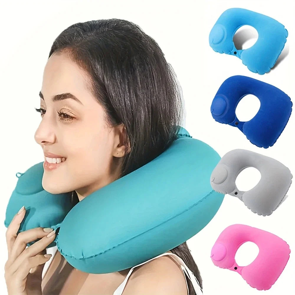 Portable Neck Pillow – Inflatable Flocking Travel Pillow