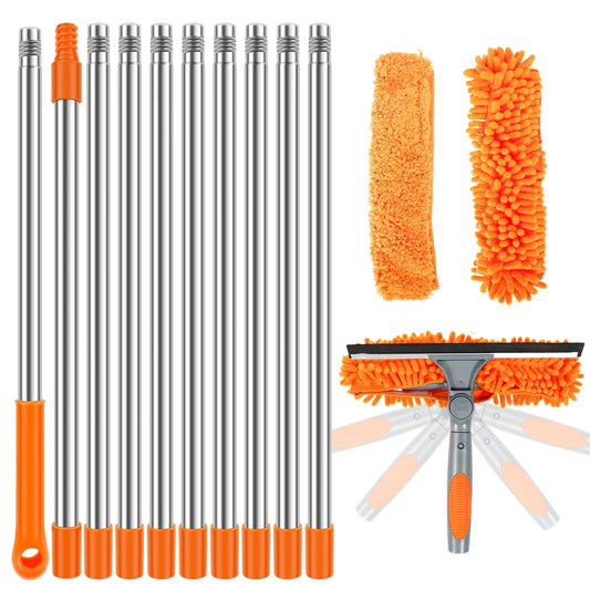 Extendable Window Cleaning Kit, 2-in-1 Double-Sided Glass Squeegee with Microfiber