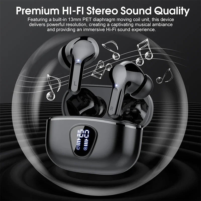 Wireless Earbuds with LED Display – Bluetooth 5.3 TWS In-Ear Headphones, ENC Noise Cancelling Mic, 48H Playtime, HiFi Stereo