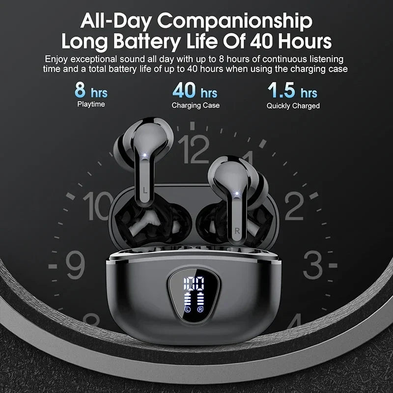 Wireless Earbuds with LED Display – Bluetooth 5.3 TWS In-Ear Headphones, ENC Noise Cancelling Mic, 48H Playtime, HiFi Stereo