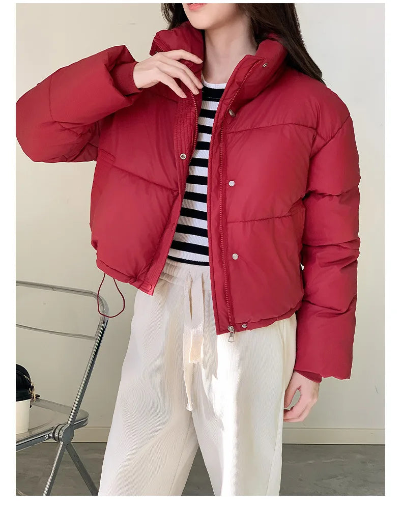 Women Winter Cropped Jacket – Warm Cotton-Padded Puffer Coat