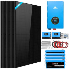 Complete off Grid Solar Kit 12000W 48V 120V/240V output 10.24KWH Lithium Battery 5400 Watt Solar Panel SGK-12MAX