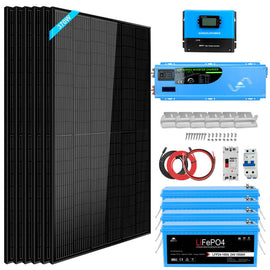 Off Grid Solar Kit 6000W 24VDC 120V/240V LiFePO4 10.24KWH Lithium Battery 6 X 370 Watt Solar Panels SGK-PRO62