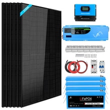 Load image into Gallery viewer, Off Grid Solar Kit 6000W 24/ 48VDC 120V/240V LifePO4 10.24KWH Lithium Battery 6 X 370 Watt Solar Panels SGK-PRO64/ SGK-PRO62