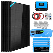 Load image into Gallery viewer, Off Grid Solar Kit 6000W 24/ 48VDC 120V/240V LifePO4 10.24KWH Lithium Battery 6 X 370 Watt Solar Panels SGK-PRO64/ SGK-PRO62