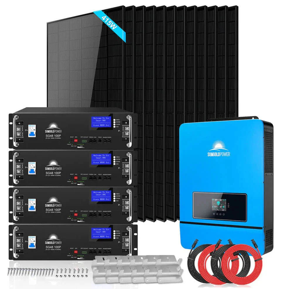 Off-Grid Solar Kit 8000W 48VDC 120V/240V LifePo4 10.24KWH-16.07KWH Lithium Battery 8 X 415 Watts Solar Panels SGR-8K10E