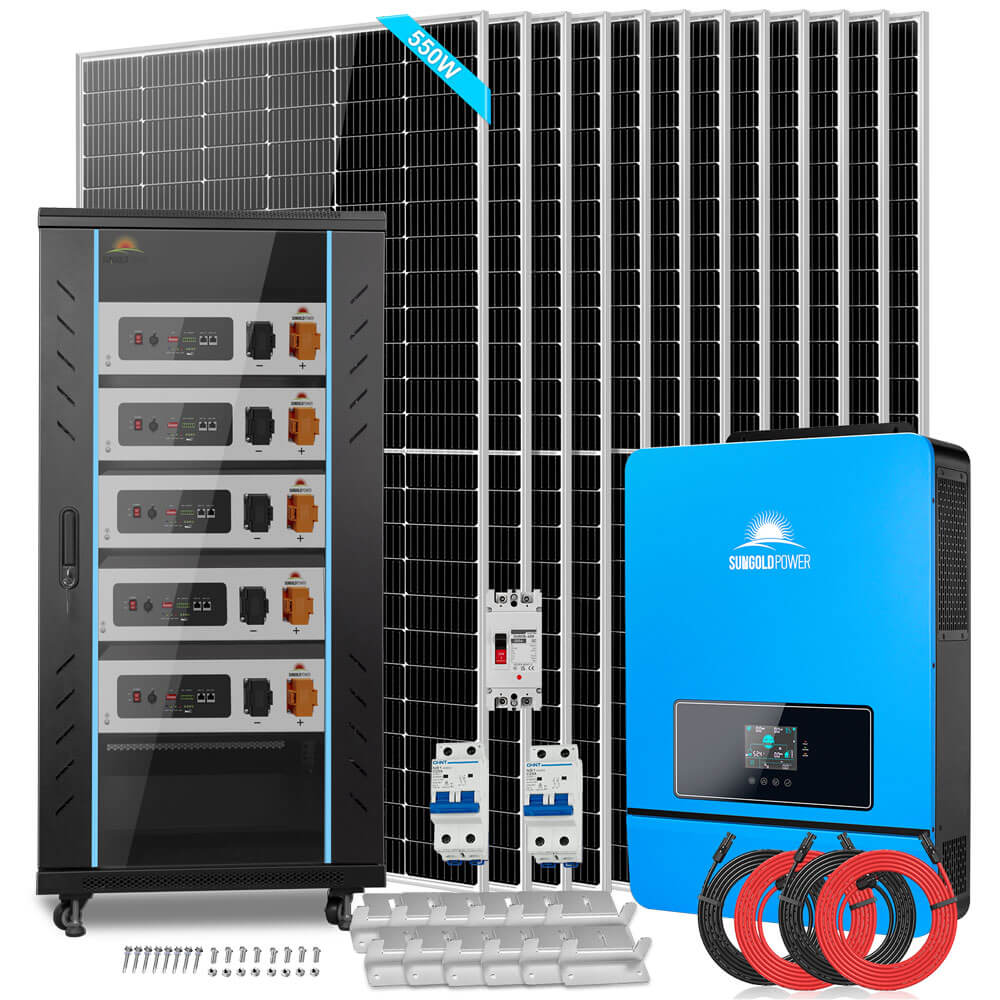 OFF GRID SOLAR KIT 12 X 550 WATTS SOLAR PANELS 20.48KWH-32.14KWH LITHIUM BATTERY 10KW SOLAR INVERTER 48VDC 120V/240V SGR-10K25S