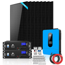 Load image into Gallery viewer, Off-Grid Solar Kit 8000W 48VDC 120V/240V LifePo4 10.24KWH-16.07KWH Lithium Battery 8 X 415 Watts Solar Panels SGR-8K10E