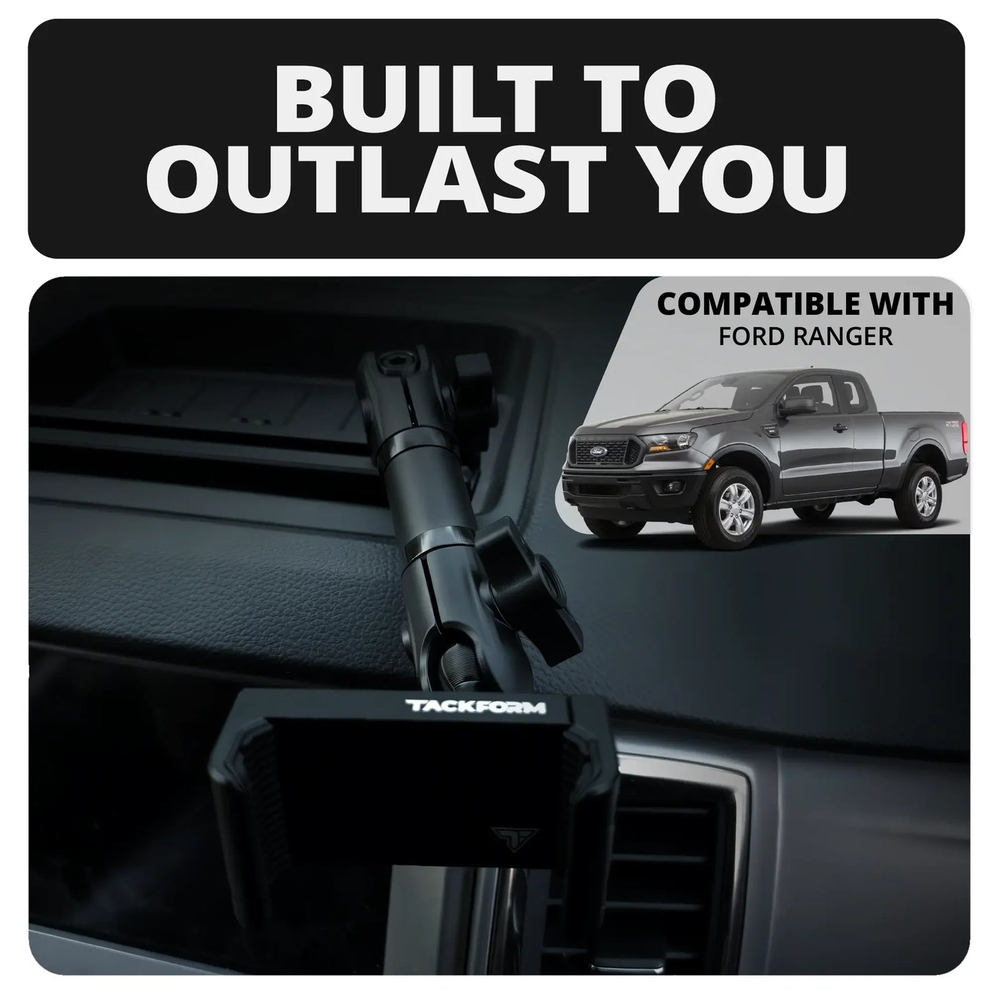2019-2023 Ford Ranger (WITHOUT Switch Panel) Tackform Slim Track Dash Bracket With 20LITE Phone Holder & Tablet Holder