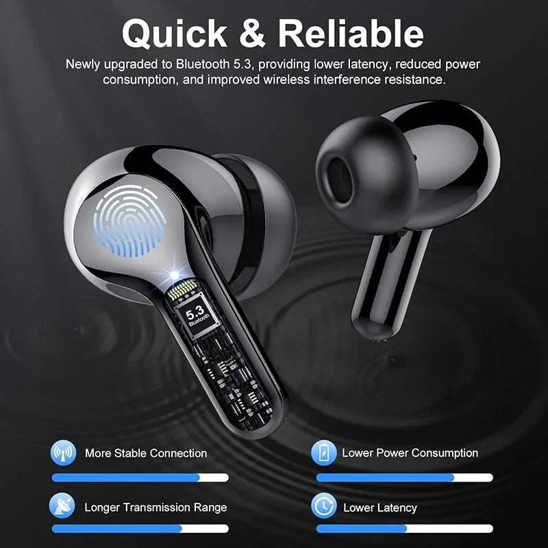 Wireless Earbuds with LED Display – Bluetooth 5.3 TWS In-Ear Headphones, ENC Noise Cancelling Mic, 48H Playtime, HiFi Stereo