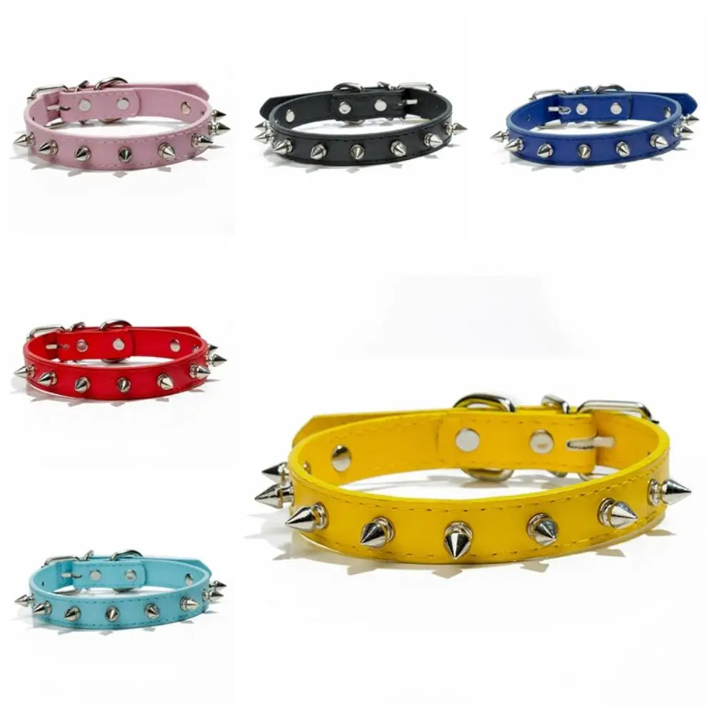 Spiked Dog Collar – PU Leather Studded Collar, Adjustable, Colorful for Dogs & Cats