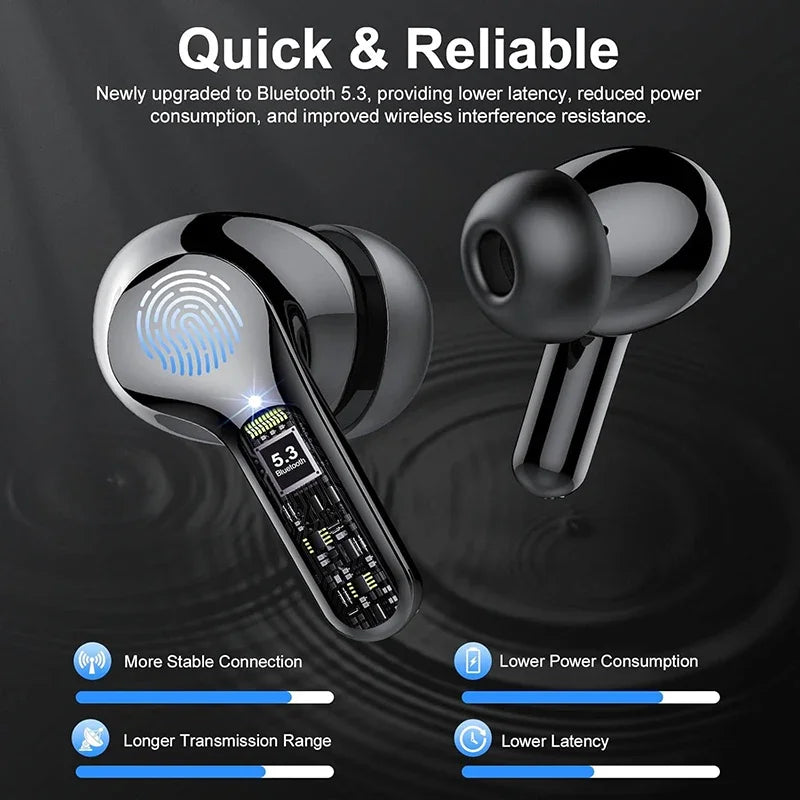 Wireless Earbuds with LED Display – Bluetooth 5.3 TWS In-Ear Headphones, ENC Noise Cancelling Mic, 48H Playtime, HiFi Stereo