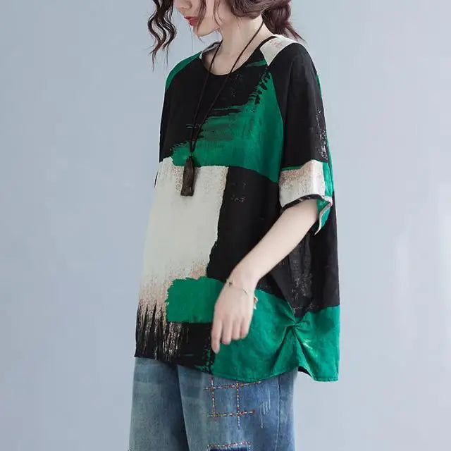 Women Summer T-shirt – Retro Loose Cotton Linen Short Sleeve Top