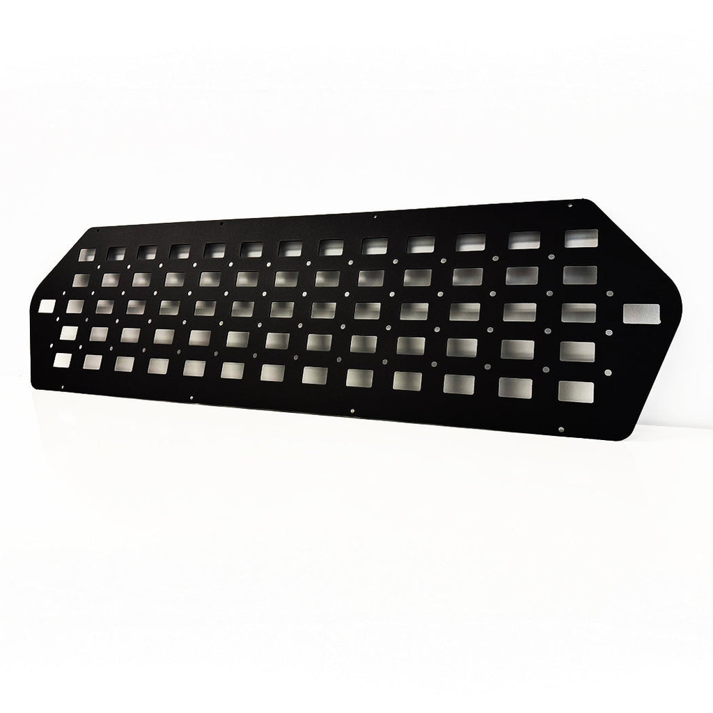 Security Window Molle Panel from Dirtbox Overland showcasing its durable T5 aluminum design for efficient outdoor gear organization.