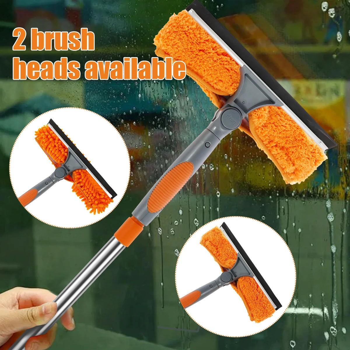 100-420CM Extended Window Cleaning Kit 2 in 1 Double Sided Glass Squeegee Cleaner Duster Mop 180° Swivel Window Cleaning Tools