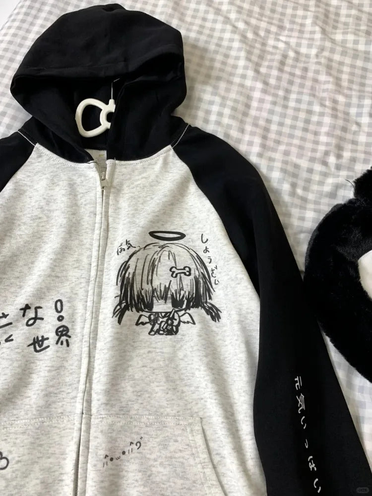 Zip Up Hoodie Cartoon Japanese – Grunge Anime Y2K Streetwear