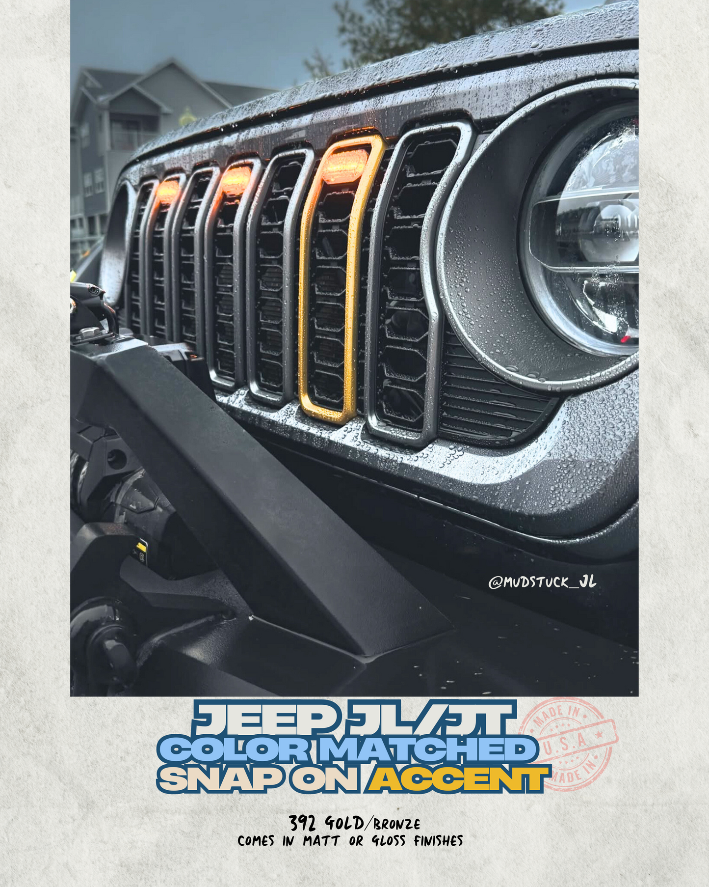 Painted "Snap On" Accent Cover fits *24-26 Updated Jeep JL JT Grille