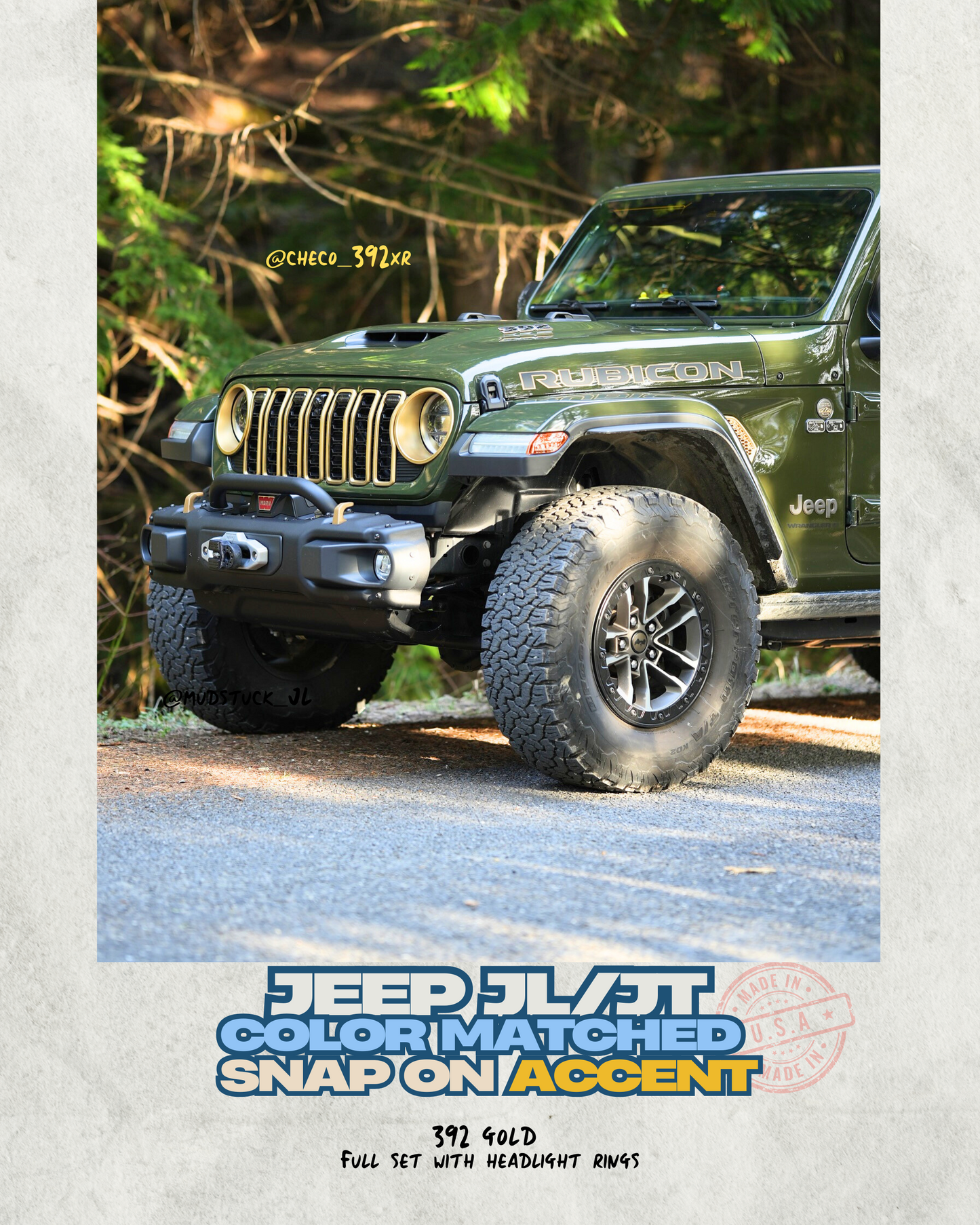Painted "Snap On" Accent Cover fits *24-26 Updated Jeep JL JT Grille