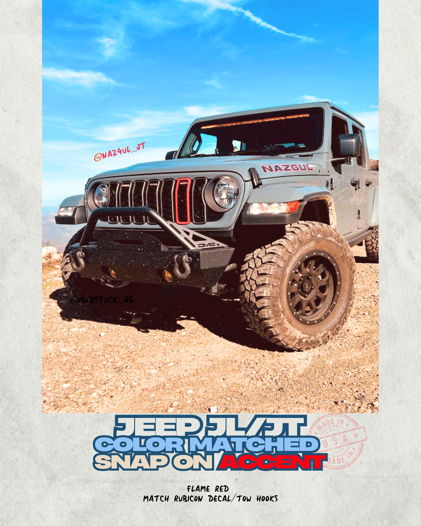 Painted "Snap On" Accent Cover fits *24-26 Updated Jeep JL JT Grille