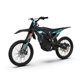 Stage2 M1 E Moto electric dirt bike by amped, showcasing a sleek design with knobby tires and advanced suspension for thrilling off-road adventures.