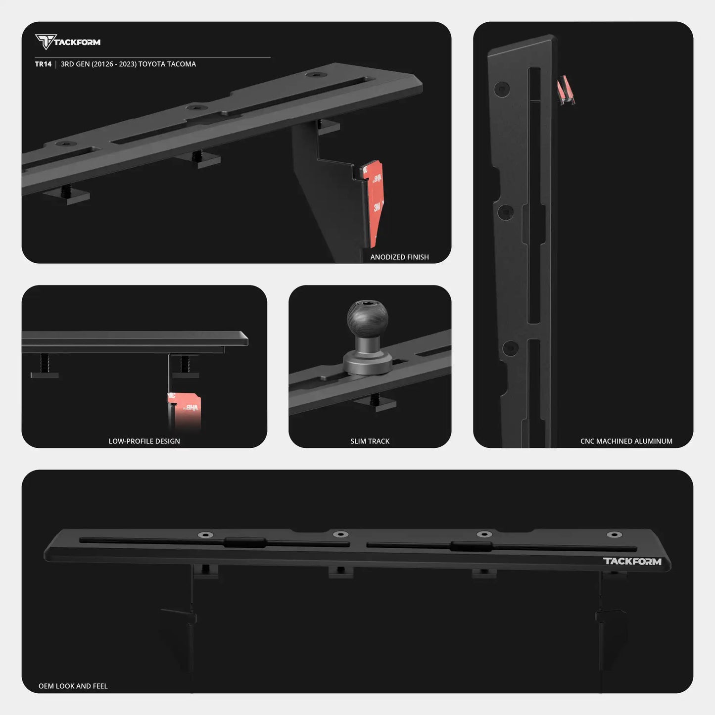 2016-2023 Toyota Tacoma Tackform Slim Track Dash Bracket With MagSafe Charging Phone Mount