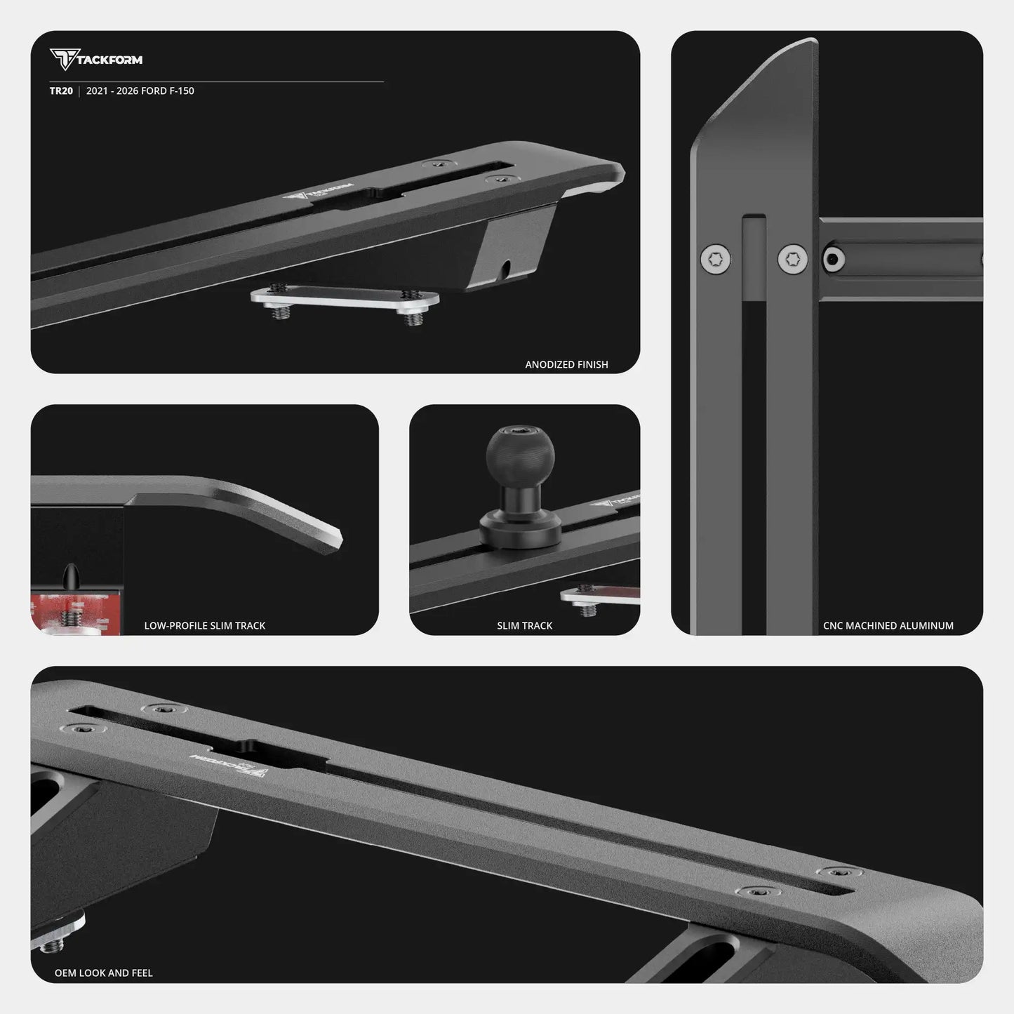 2021+ Ford F-150 (See Compatibility Info For Specific Year/Trim Fitment Details) Tackform Slim Track Dash Bracket With Dual 20LITE Phone Mounts