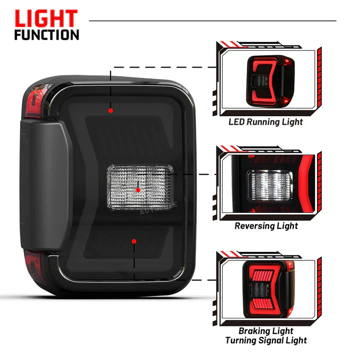 Winjet 2019-2025 Jeep Gladiator JT LED Sequential Tail light - Black/Smoke