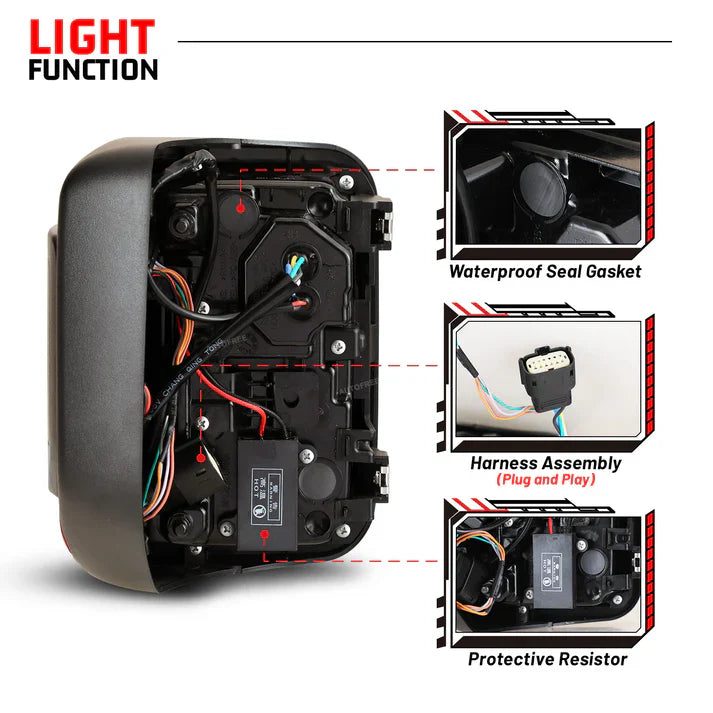 Winjet 2019-2025 Jeep Gladiator JT LED Sequential Tail light - Black/Smoke