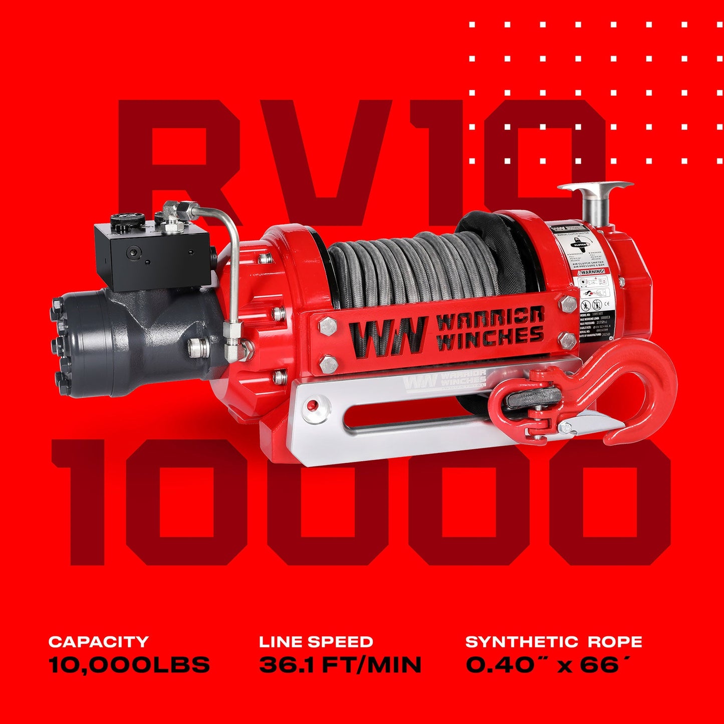 RV10 10,000lb (4.5 Ton) Industrial Hydraulic Winch - Synthetic Rope