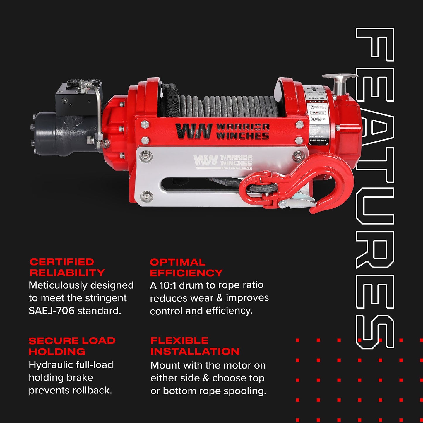 RV15 15,000lb (6.8 Ton) Industrial Hydraulic Winch - Synthetic Rope