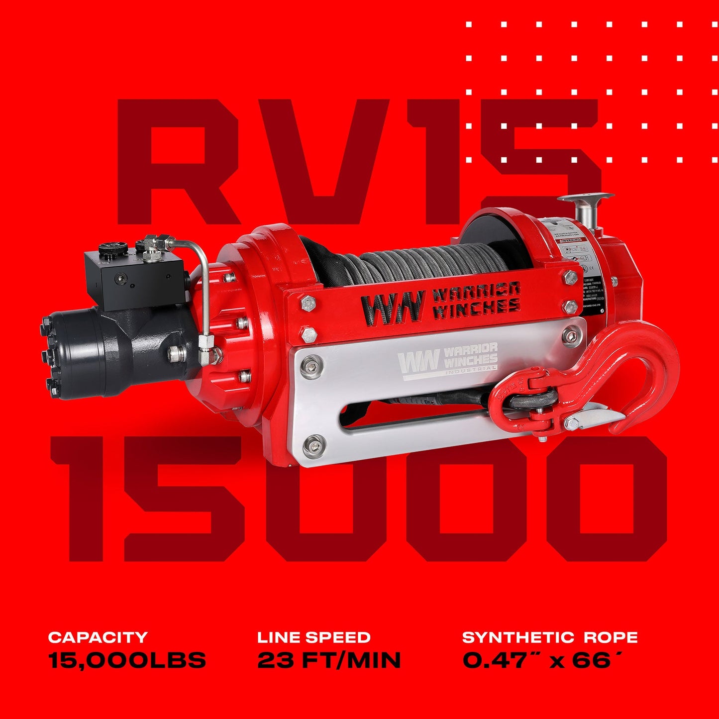 RV15 15,000lb (6.8 Ton) Industrial Hydraulic Winch - Synthetic Rope