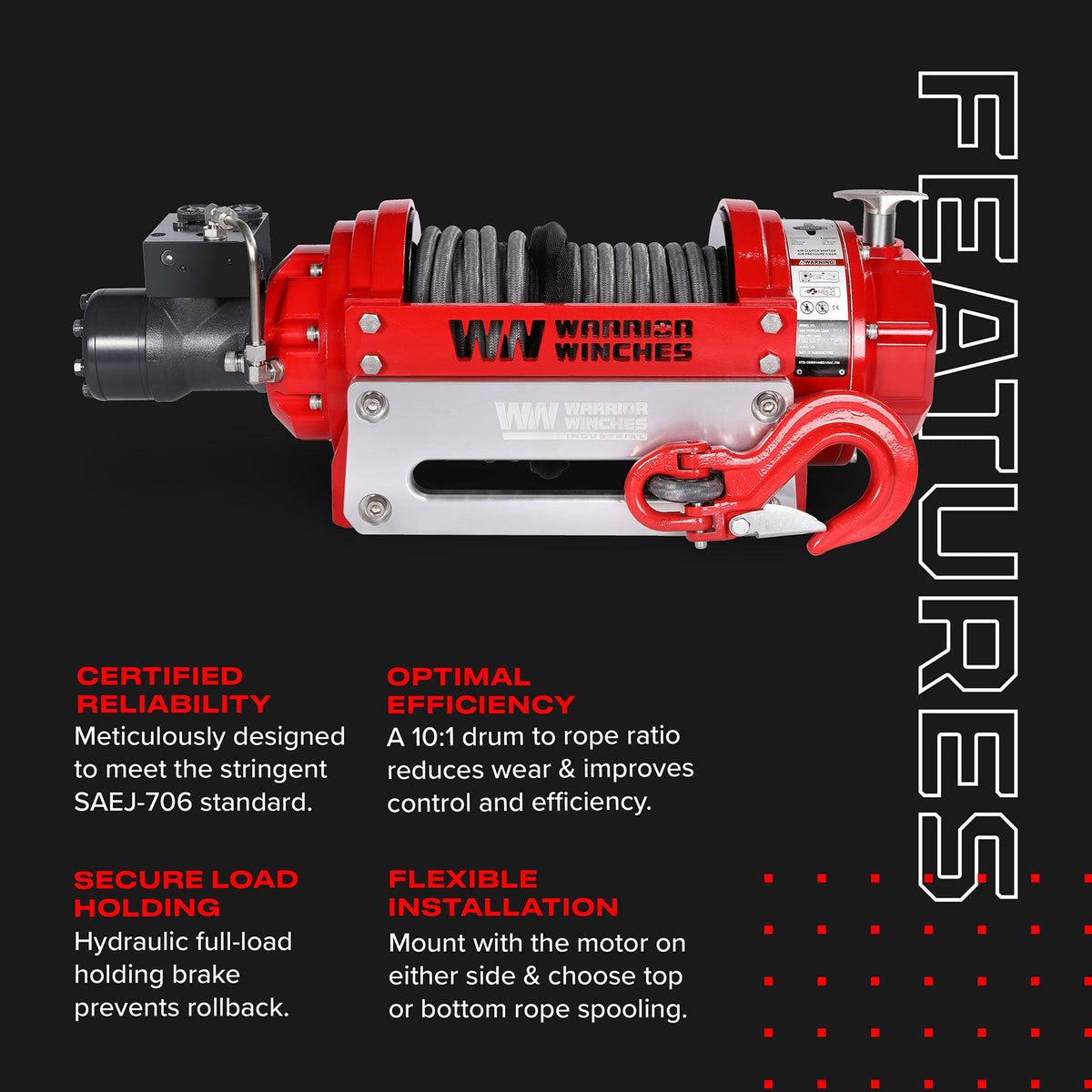 RV18 18,000lb (8.1 Ton) Industrial Hydraulic Winch - Synthetic Rope