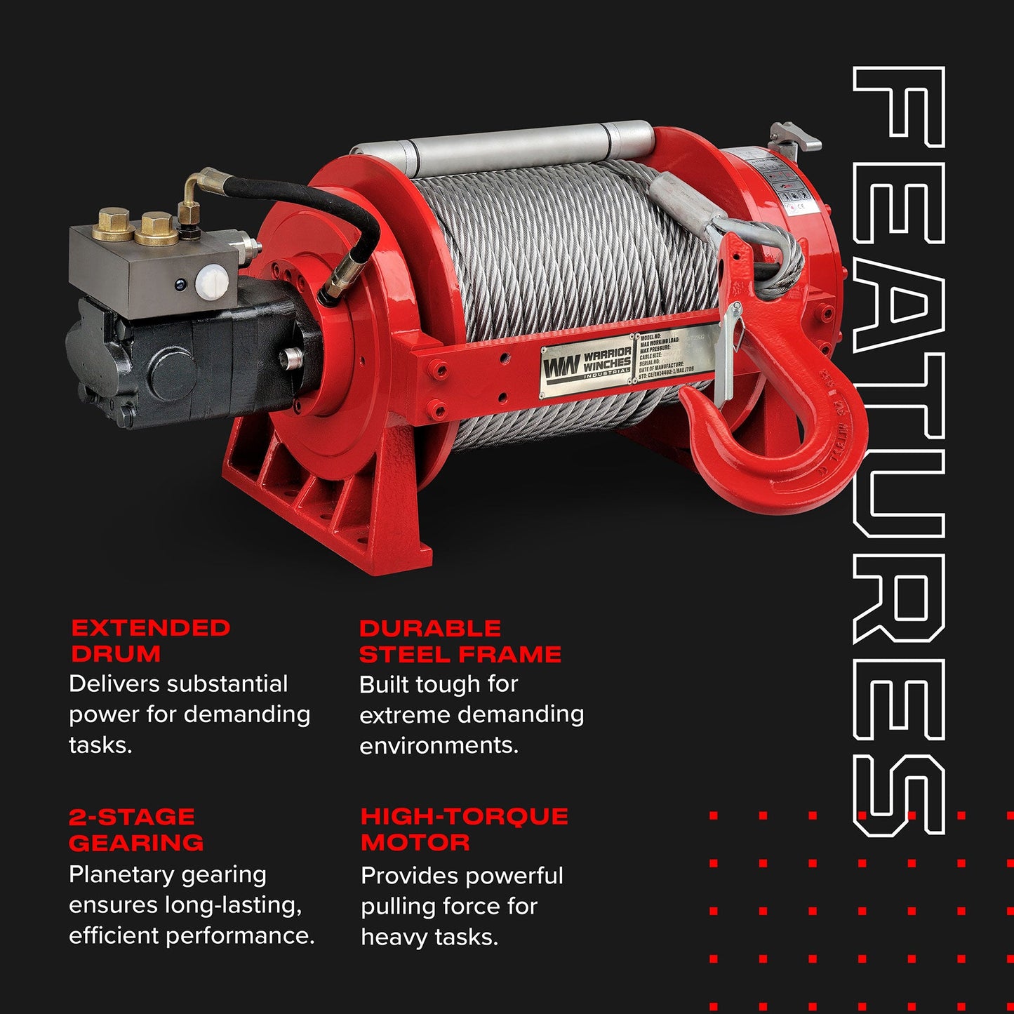 YP9 20,000lb (9 Ton) Skid Steer Hydraulic Winch - Steel Rope