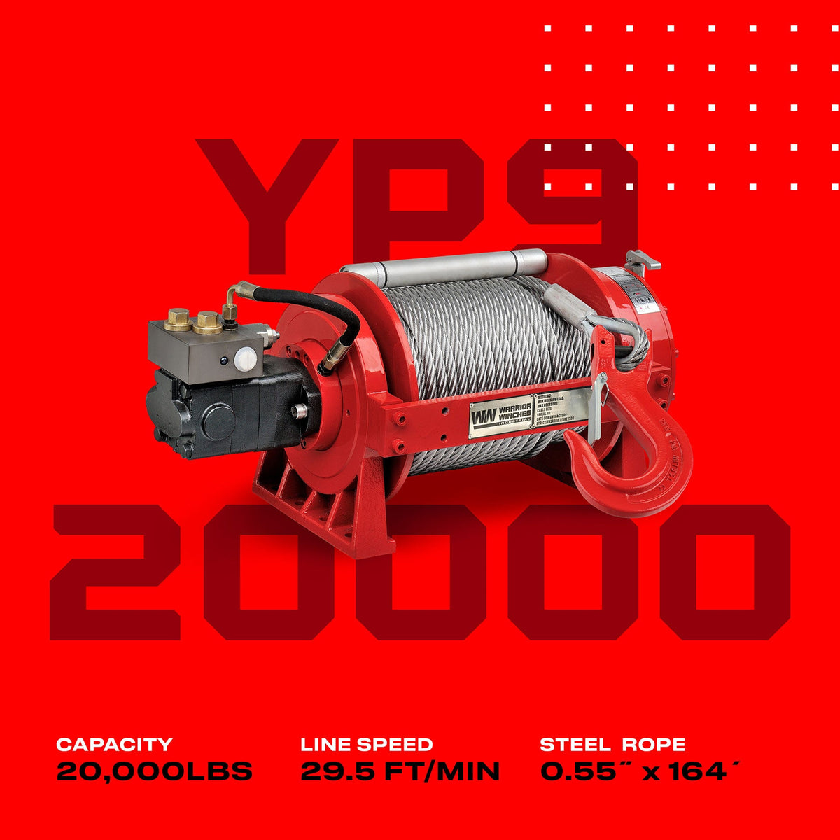 YP9 20,000lb (9 Ton) Skid Steer Hydraulic Winch - Steel Rope