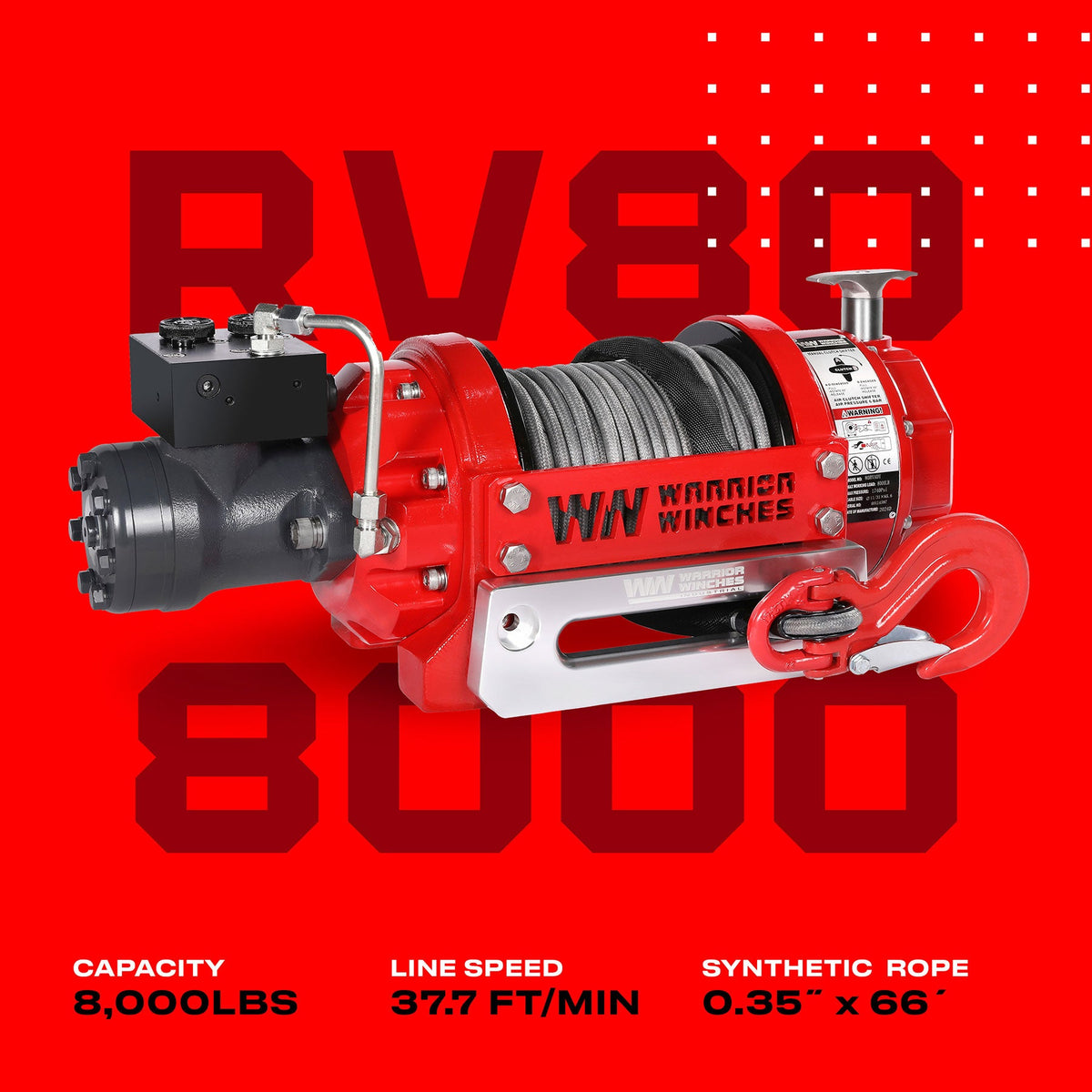 RV8 8,000lb (3.6 Ton) Hydraulic Short Drum Winch - Synthetic Rope