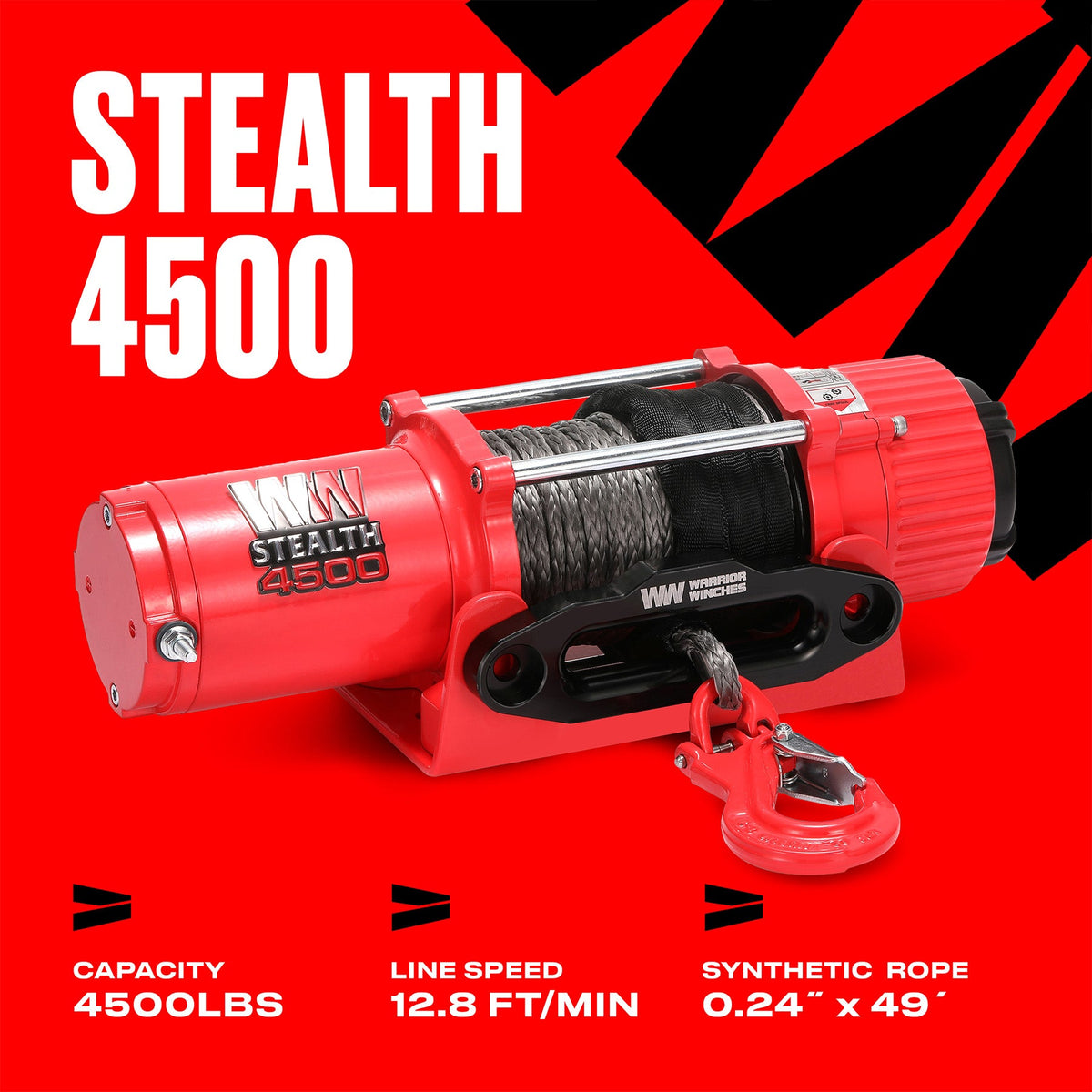 Stealth 4,500lb Electric Winch - 12v Synthetic Rope