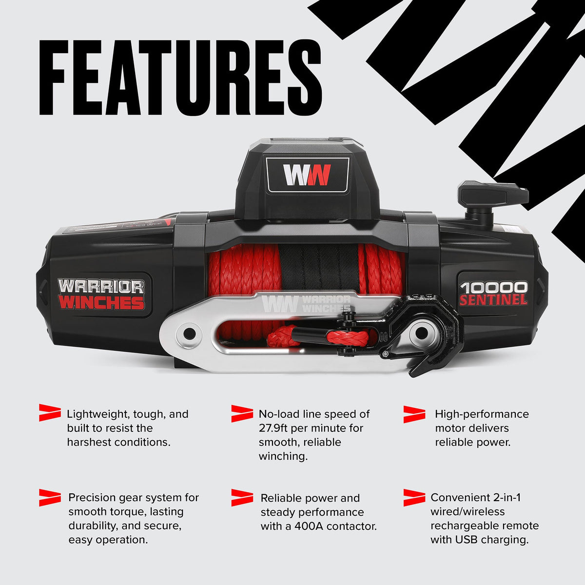 Sentinel 10,000lb Electric Winch - 12v Synthetic Rope