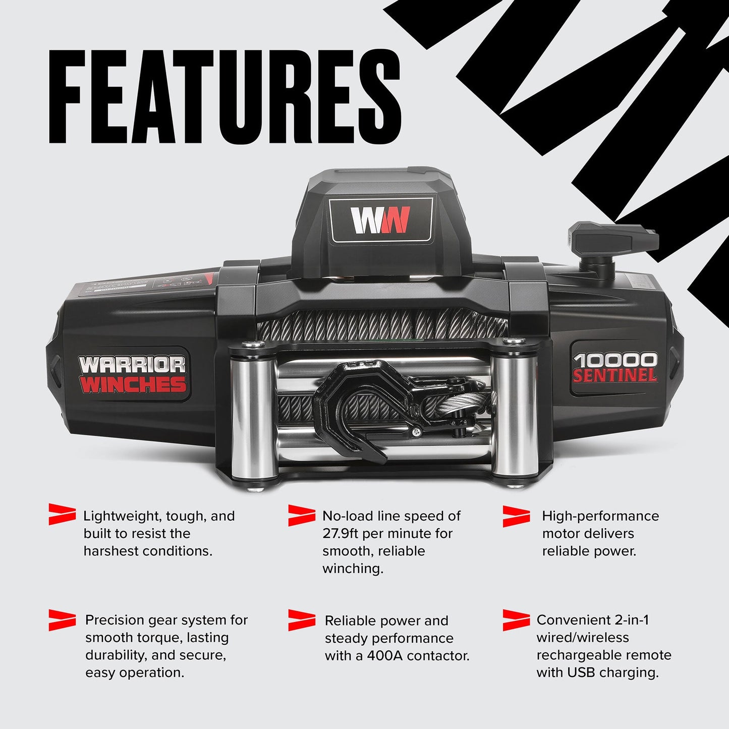 Sentinel 10,000lb Electric Winch - 12v Steel Rope