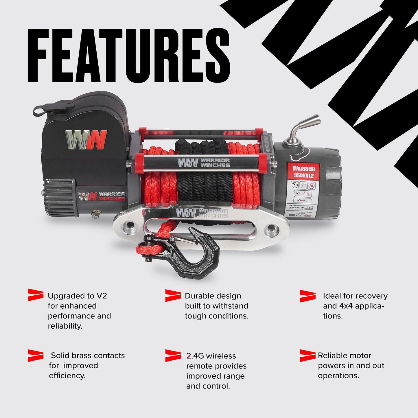 Samurai 10,000lb Electric Winch - 12v Synthetic Rope