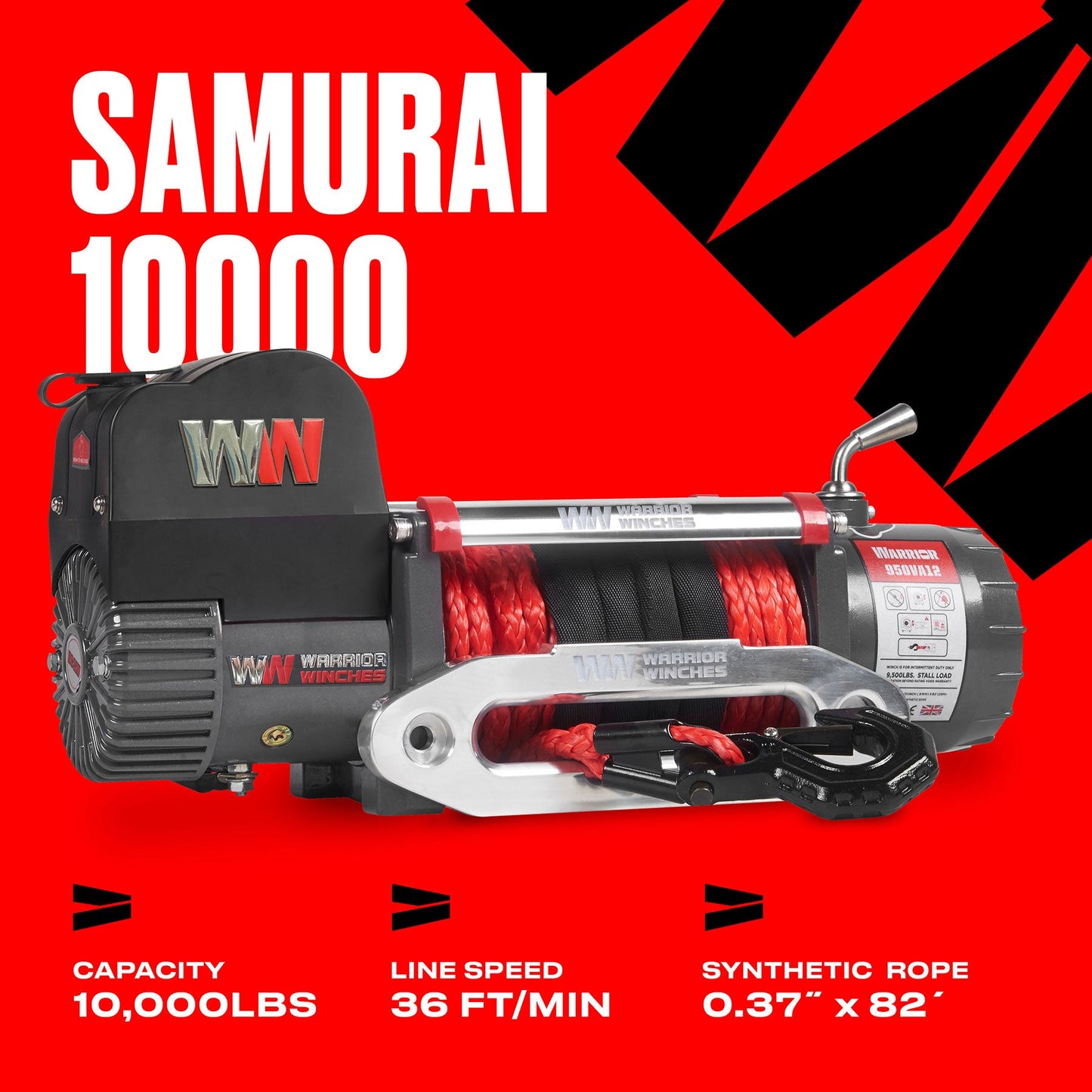 Samurai 10,000lb Electric Winch - 12v Synthetic Rope