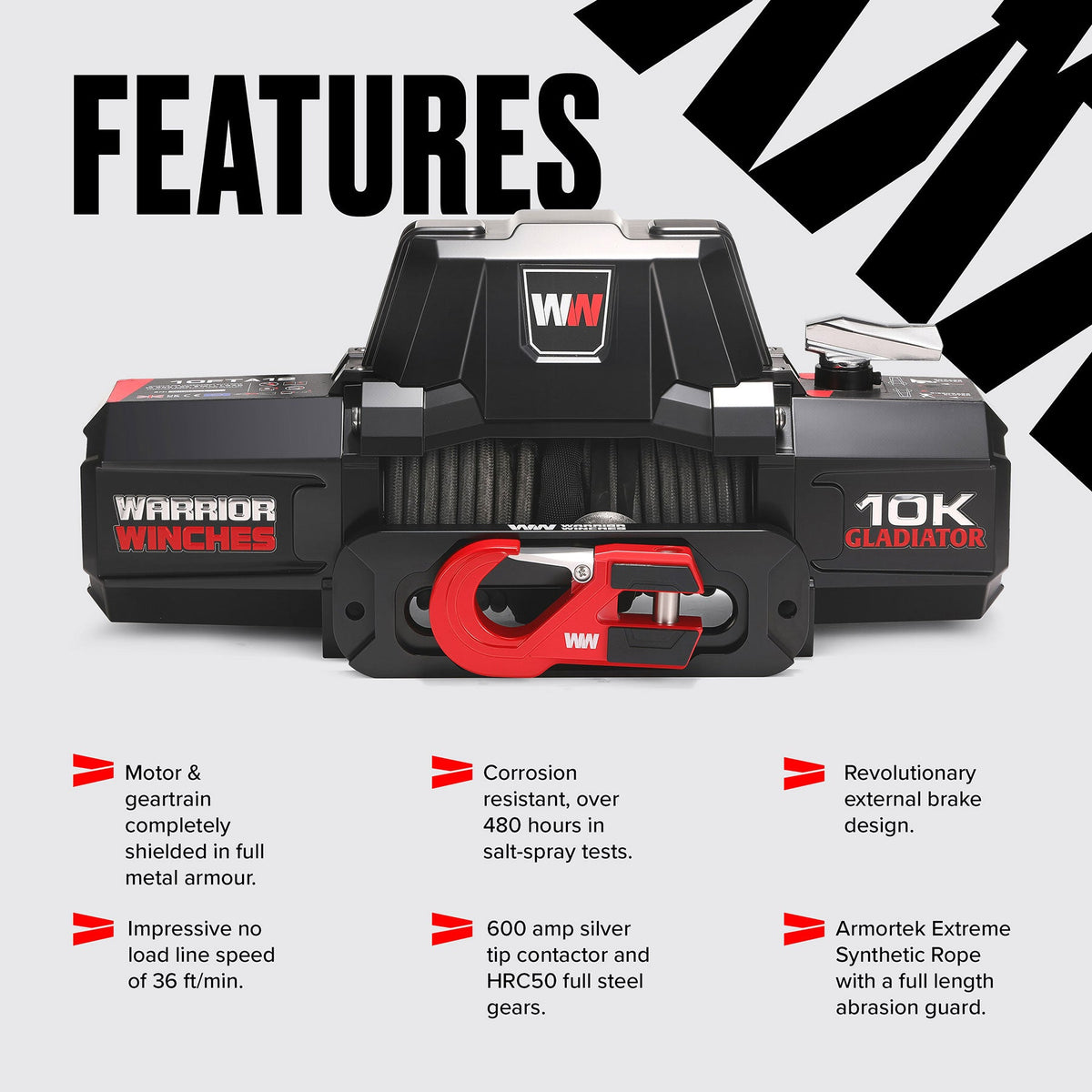 Gladiator V2 F-Type 10,000 Electric Winch - 12v Synthetic Rope