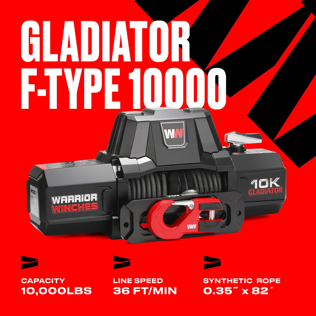 Gladiator V2 F-Type 10,000 Electric Winch - 12v Synthetic Rope
