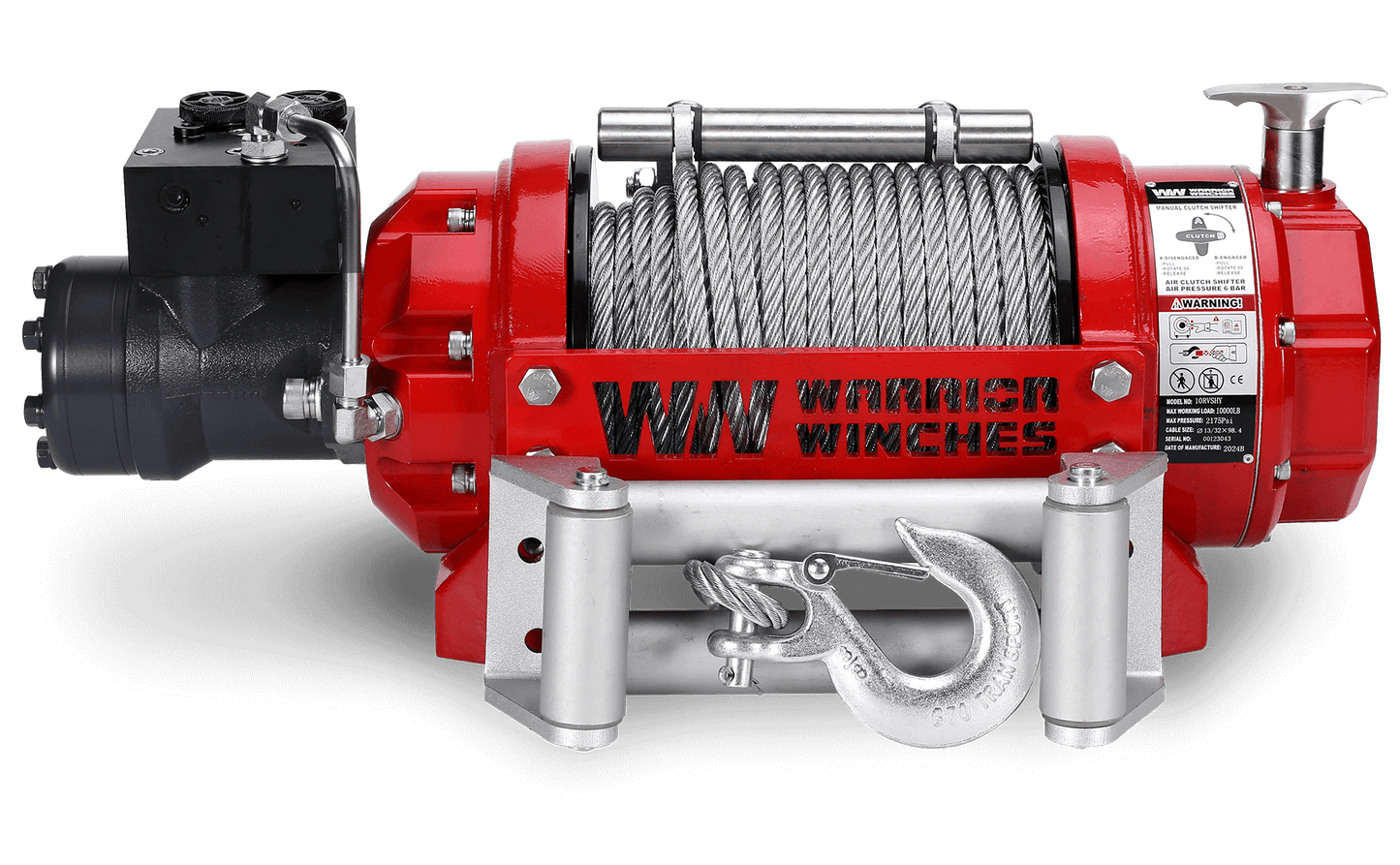 RV10 10,000lb (4.5 Ton) Industrial Hydraulic Winch - Steel Rope
