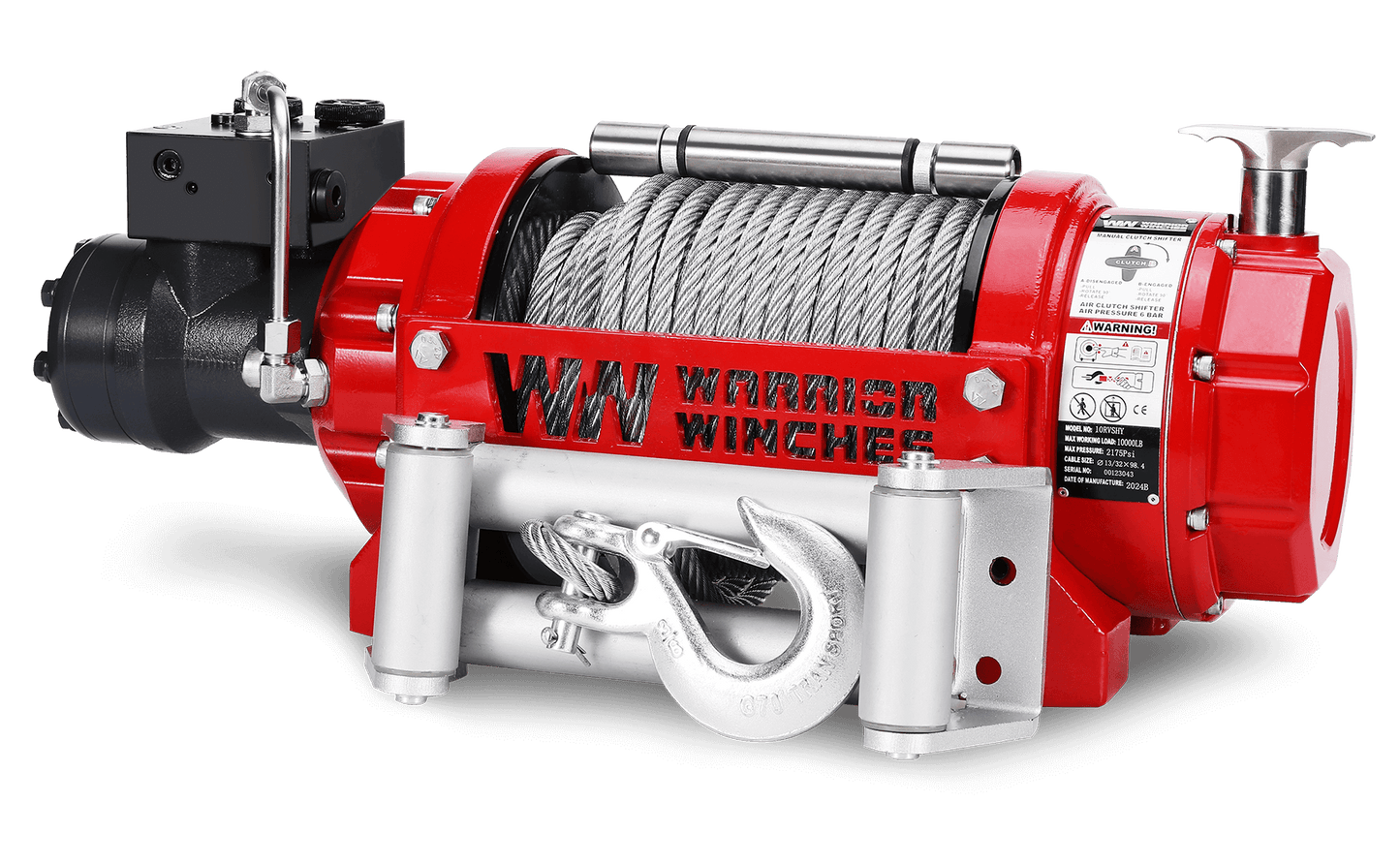 RV10 10,000lb (4.5 Ton) Industrial Hydraulic Winch - Steel Rope